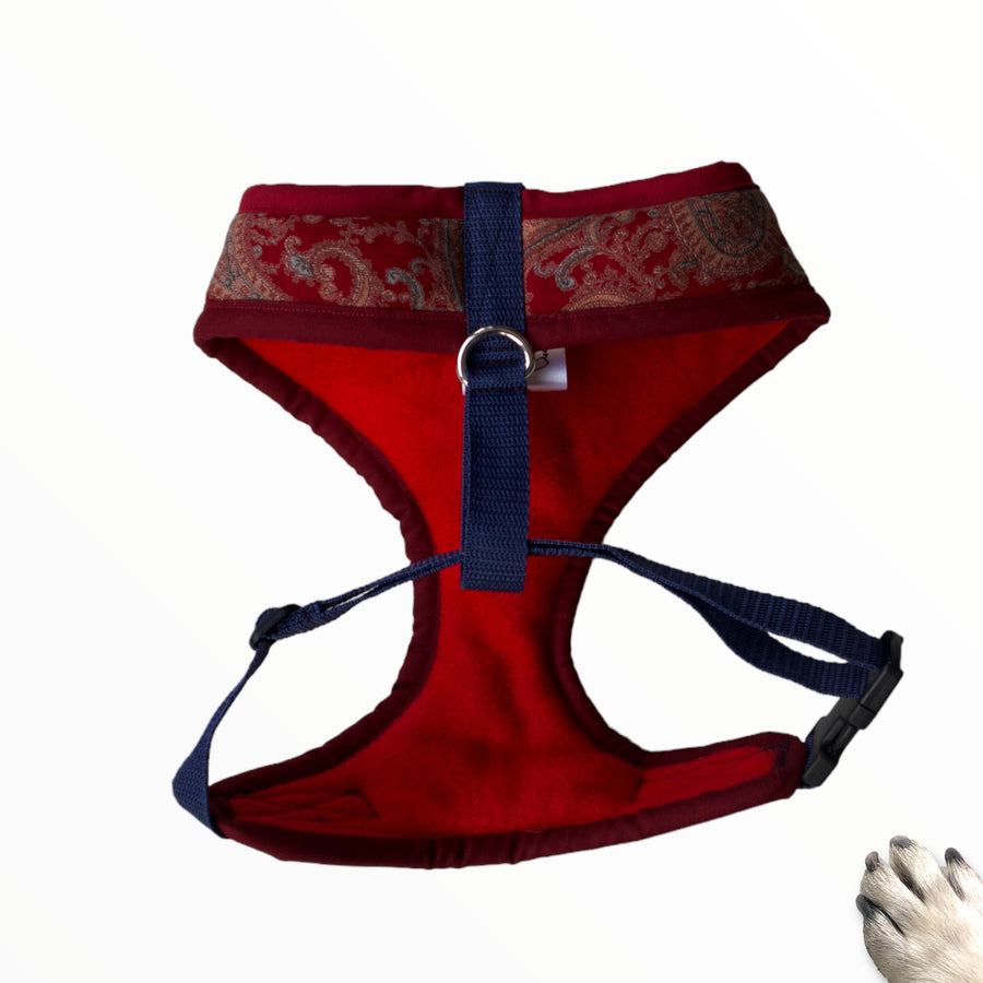 Sir Beaumont - Hand-made, paisley fabric harness with denim bow-tie, pocket and bone button – XS, S, M, L & Custom