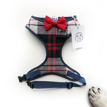 Sir Cyril - Hand-made, authentic British wool harness with red bow-tie, pocket and bone button – XS, S, M, L, XL & Custom