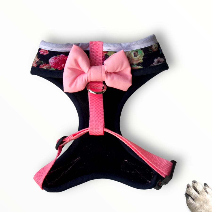 Lady Constance - Hand-made, gorgeous floral harness with pixie collar, pocket and bone button – XS, S, M, L, XL & Custom