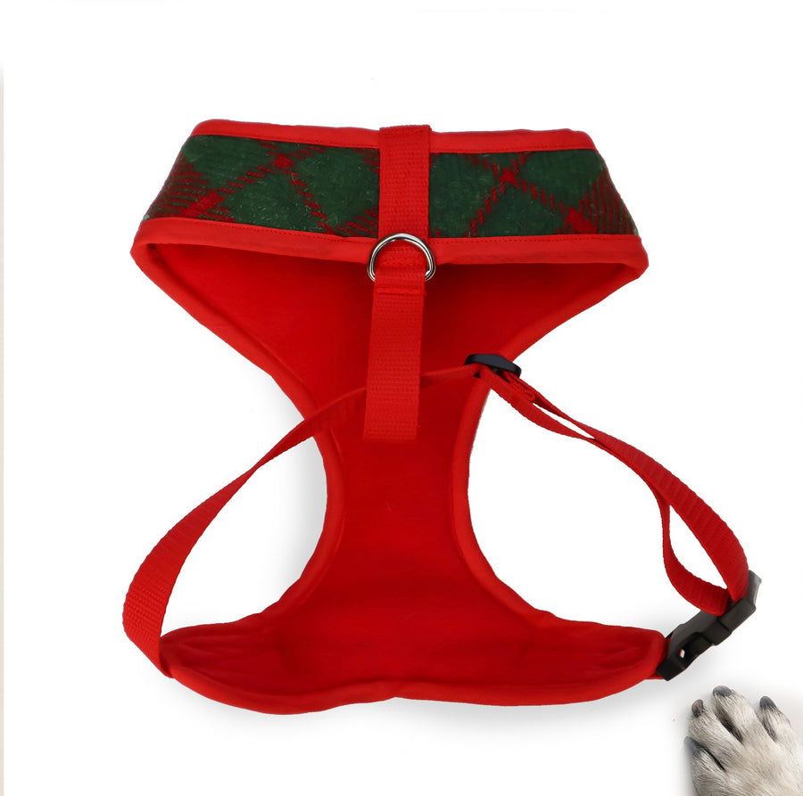 Hello Christmas - Hand-made, authentic British wool harness with red bow-tie, pocket and bone button – XS, S, M, L, XL & Custom