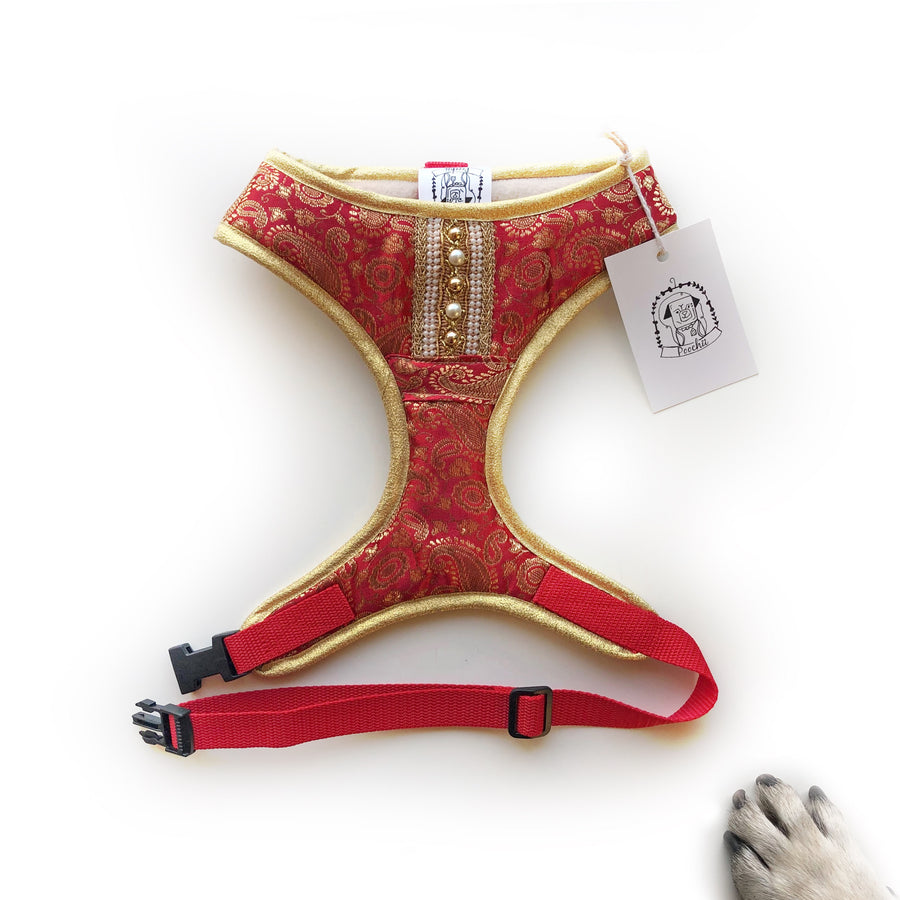 Indian Summer - Red Bollywood style harness with luxury Indian fabric - XS, S, M, L, XL & Custom