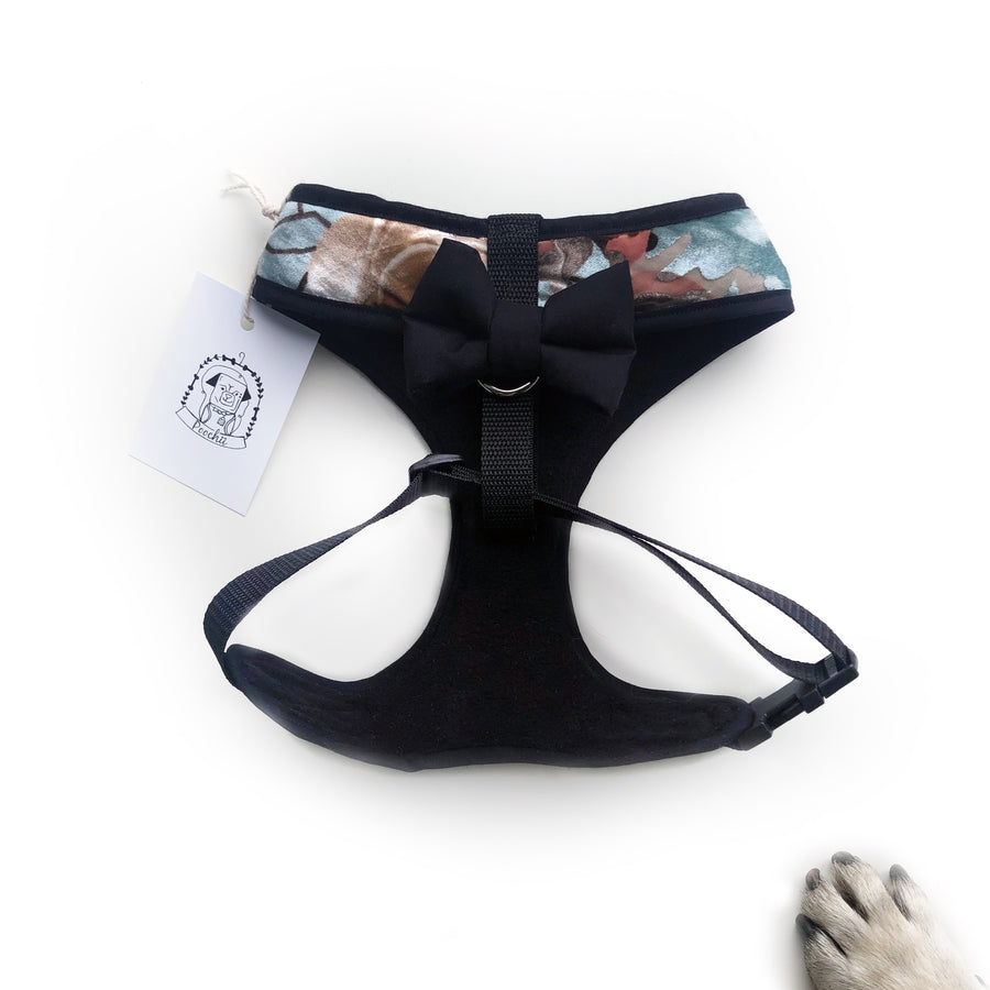 Lady Cleo - Hand-made, luxury crushed velvet harness with our Poochu signature logo tag & black bow on back  – XS, S, M, L, XL & Custom