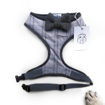 Sir David - Hand-made, shirting fabric harness with Donegal tweed bow-tie, pocket and bone button – XS, S, M, L & Custom