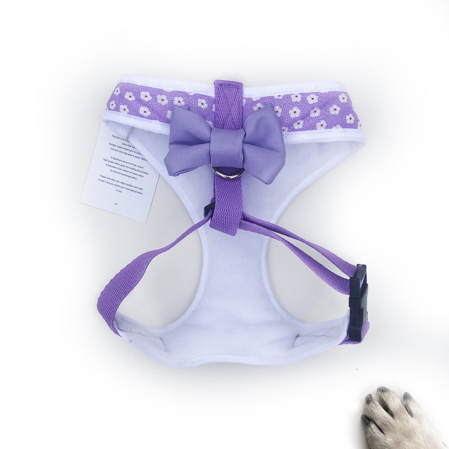 Lady Hayley - Hand-made, Lilac daisy print harness with pocket and bone button – XS, S, M, L & Custom