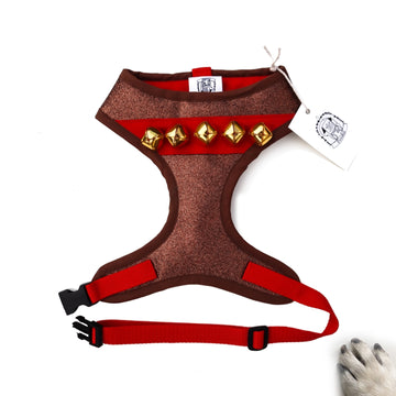 Hello Rudolf - Hand-made, Rudolf the Reindeer glitter harness with authentic gold jingle bells – XS, S, M, L, XL & Custom