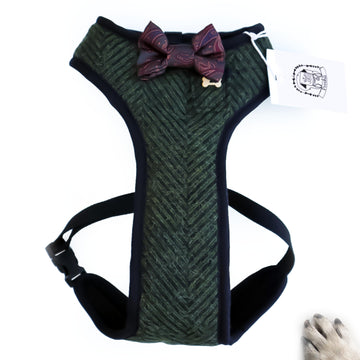 Hello Big Dogs - Sir Cassius - Hand-made, luxury tweed harness with silk paisley bow-tie, pocket and bone button - CUSTOM BIG DOG