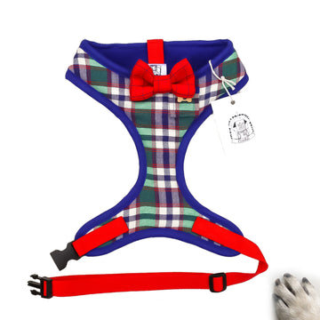 Sir Darwin - Hand-made, luxury plaid harness with bow-tie, pocket and bone button – XS, S, M, L & Custom