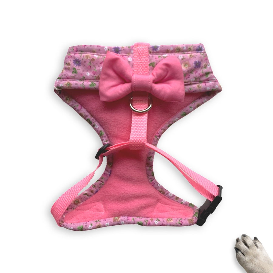 Lady Rosalie - Hand-made, pink floral harness with bow/tag & pocket options – XS, S, M, L, XL & Custom