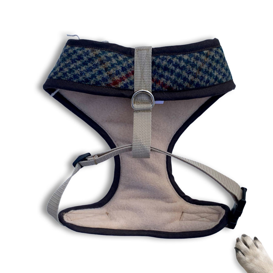 Sir Franklin - Hand-made, houndstooth harness with a burgundy bow-tie, pocket and bone button – XS, S, M, L & Custom