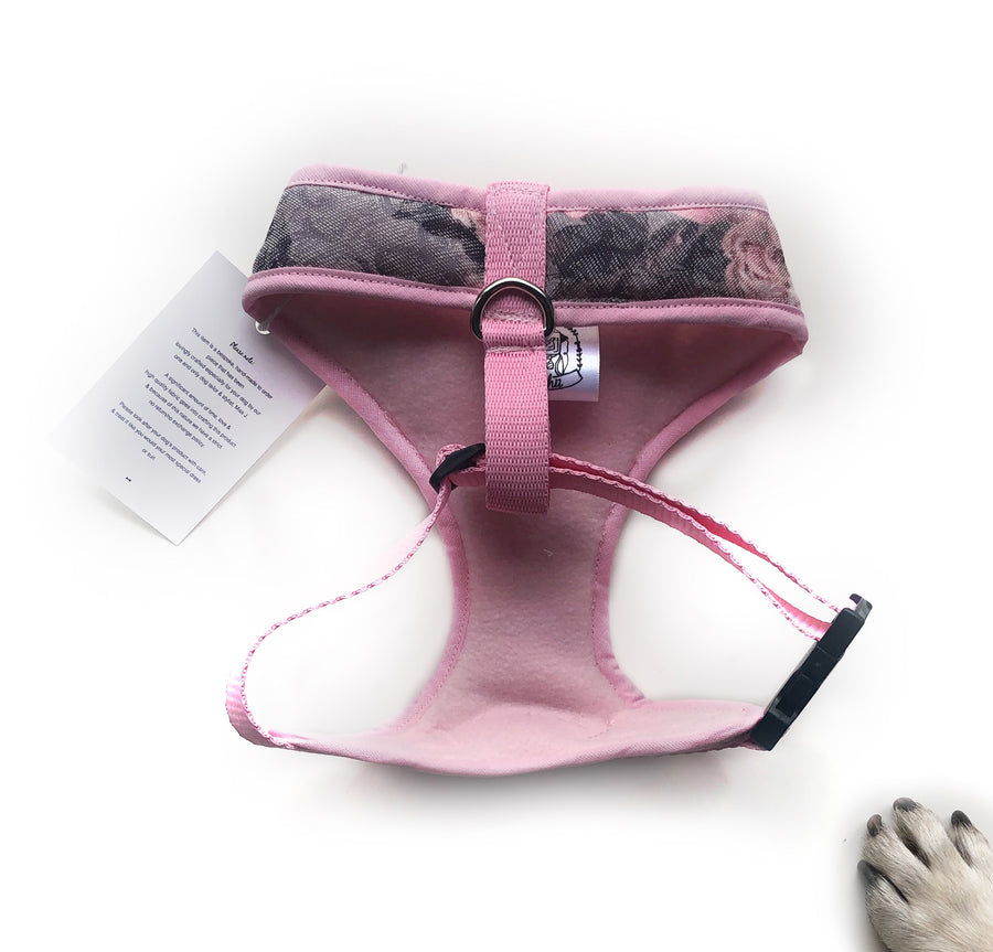 Lady Matilda - Hand-made, luxury pink floral harness with big pink bow  – XS, S, M, L, XL & Custom
