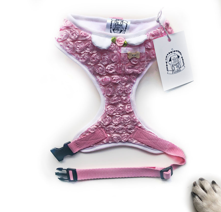 Lady Mila - Hand-made, luxury 3d rose harness with pixie collar & rose  – XS, S, M, L, XL & Custom