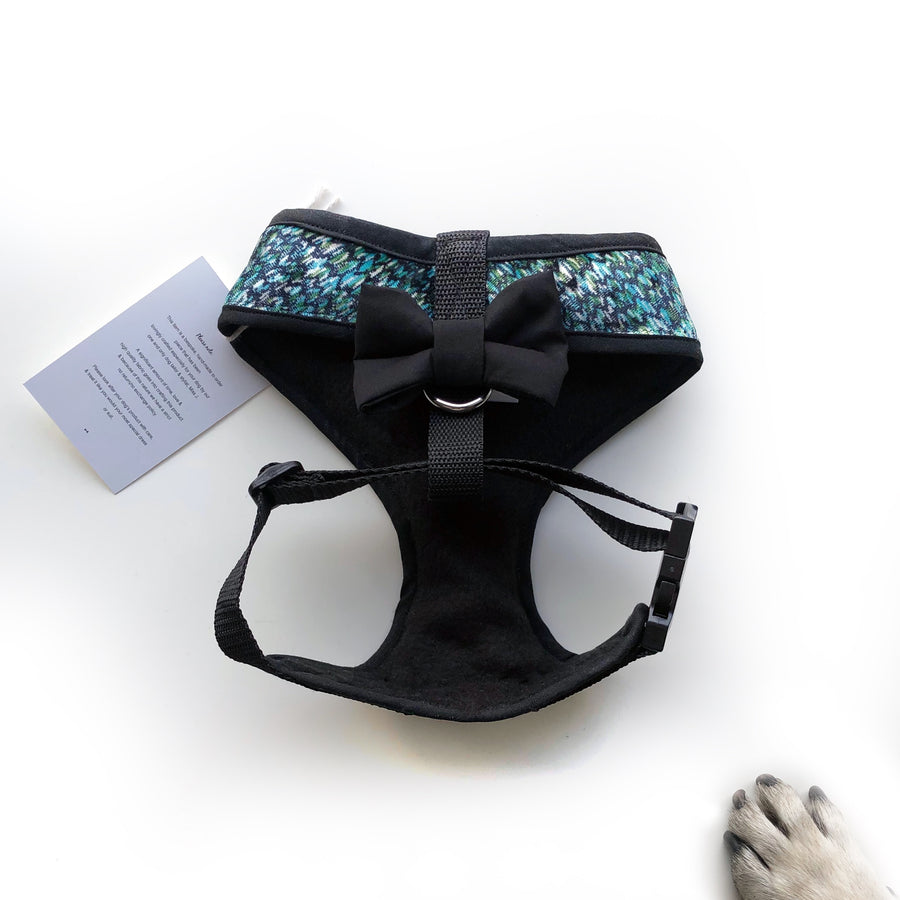 The Raeni - Hand-made, luxury blue & green crushed velvet harness with our Poochu signature logo tag  – XS, S, M, L, XL & Custom