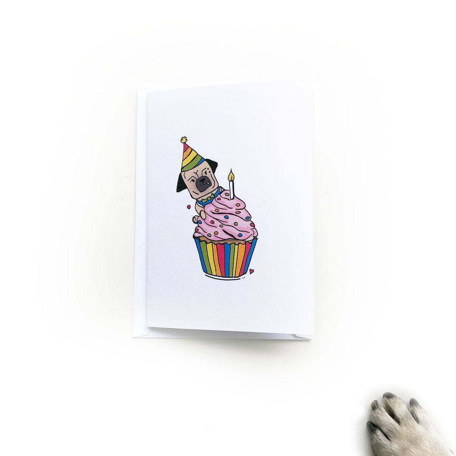 Illustrated Greeting Card - Cupcake Pug 
