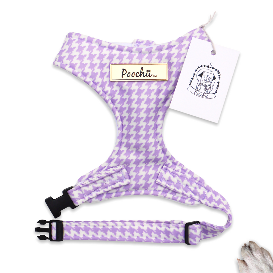 Lady Lulu - Hand-made, luxury lilac houndstooth style harness – XS, S, M, L, XL & Custom