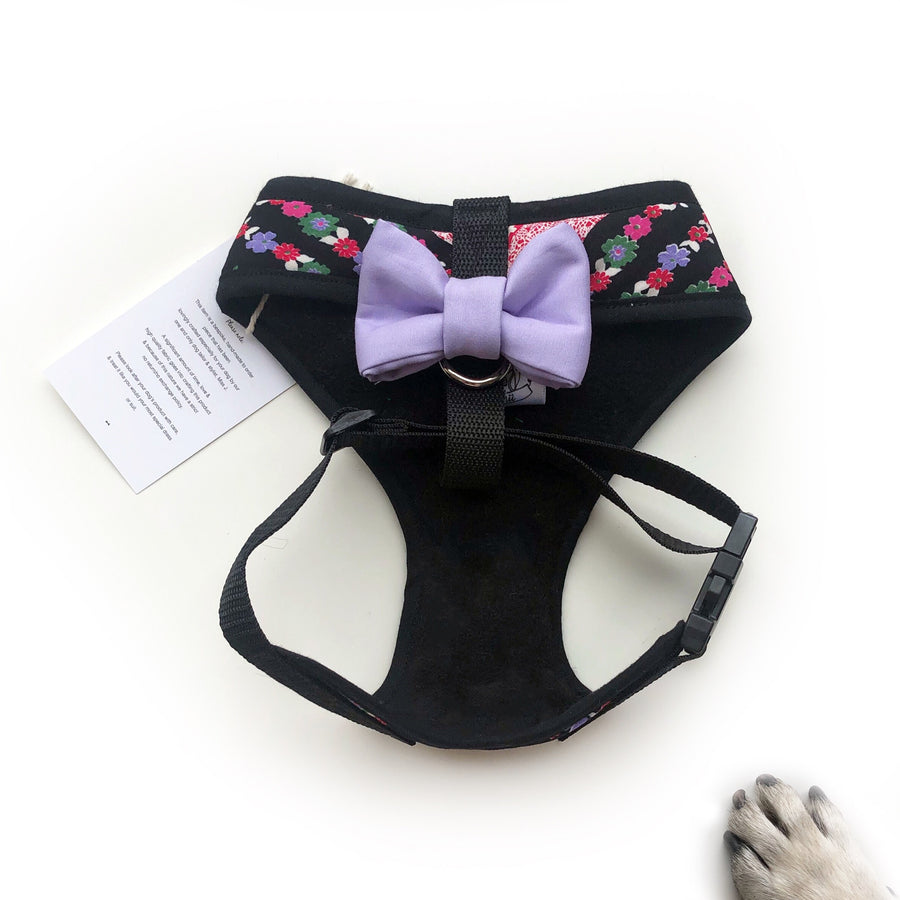 Lady Fleur - Hand-made, floral print harness with flower neckline, pocket and bone button – XS, S, M, L & Custom