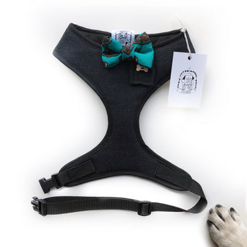 Sir Montgomery - Hand-made, herringbone suit harness with paisley bow-tie, pocket and bone button – XS, S, M, L & Custom