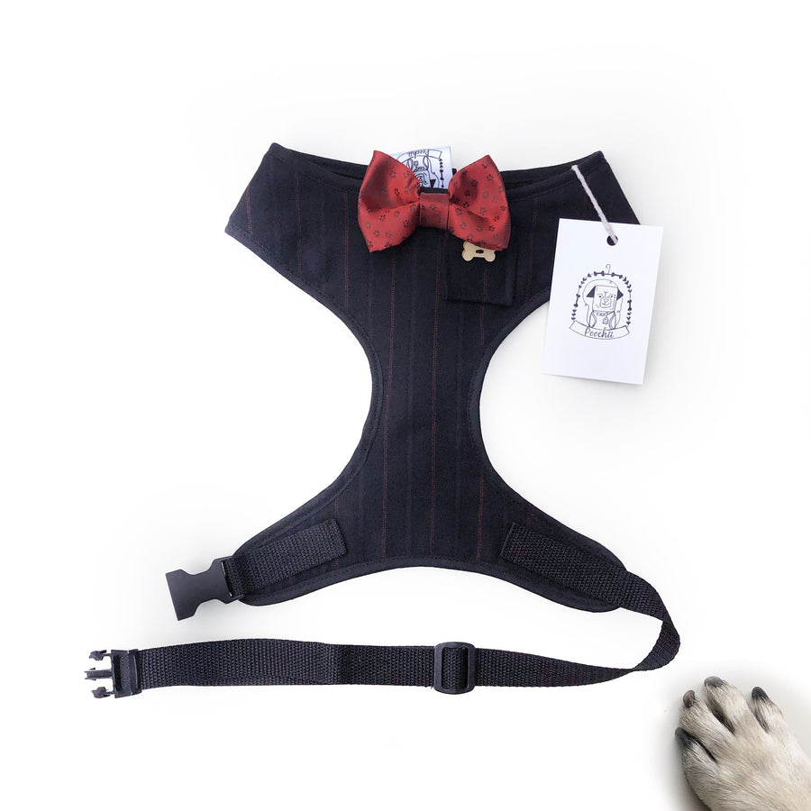 Sir Richard - Hand-made, suiting fabric harness with red silk bow-tie, pocket and bone button – XS, S, M, L, XL & Custom