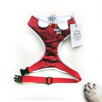 Little Red - Hand-made, red velvet harness with pocket and bone button – XS, S, M, L, XL & Custom