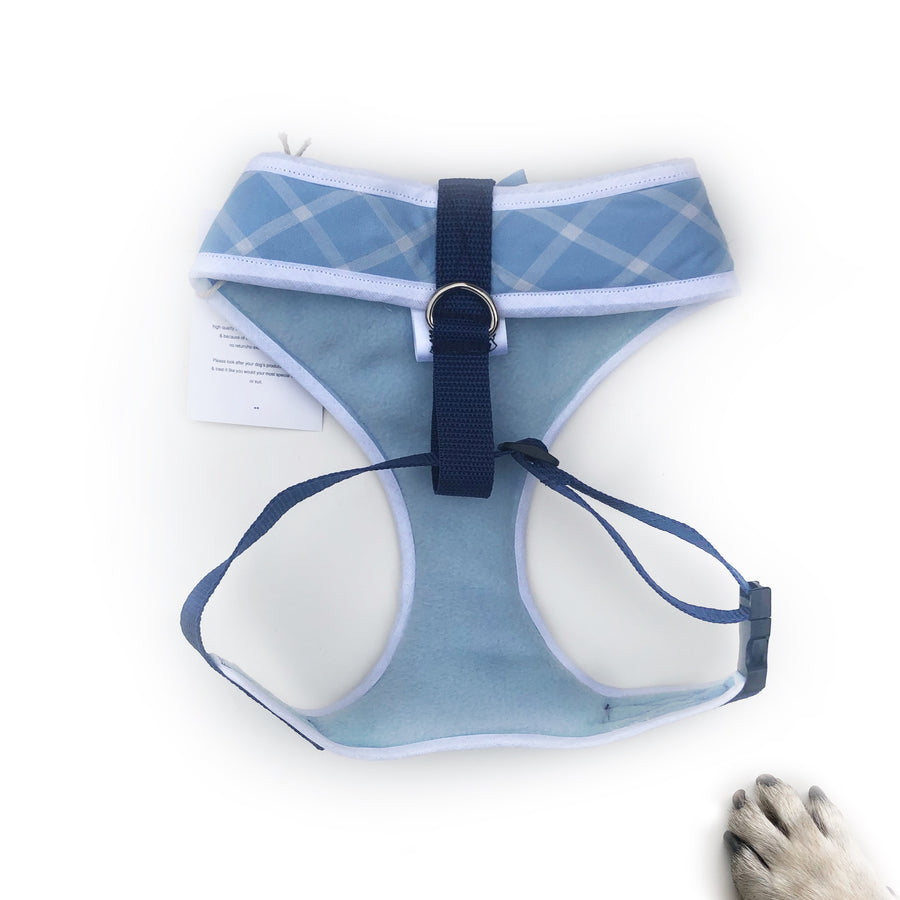 Sir Bobby - Hand-made, shirting fabric harness with blue bow-tie, pocket and bone button – XS, S, M, L & Custom